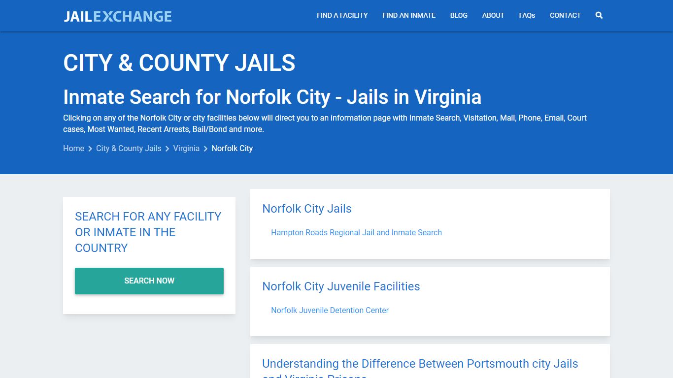 Inmate Search for Norfolk City | Jails in Virginia - Jail Exchange